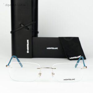 Montblanc Men Eyeglasses Silver Blue Demo Rectangle MB0221O 009 NEW AUTHENTIC